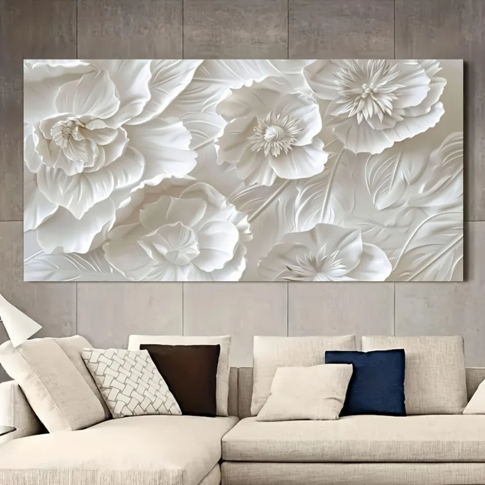 Frameless White Flower Canvas Art for Modern Home Decor