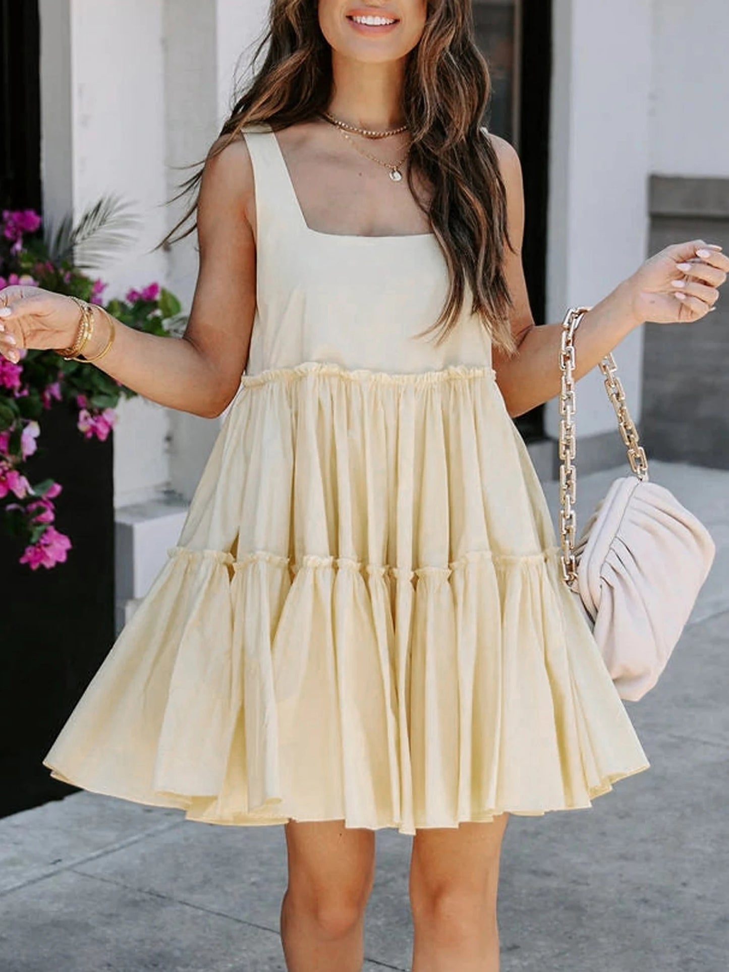 Womens Sleeveless V Neck Floral Mini Dress for Summer