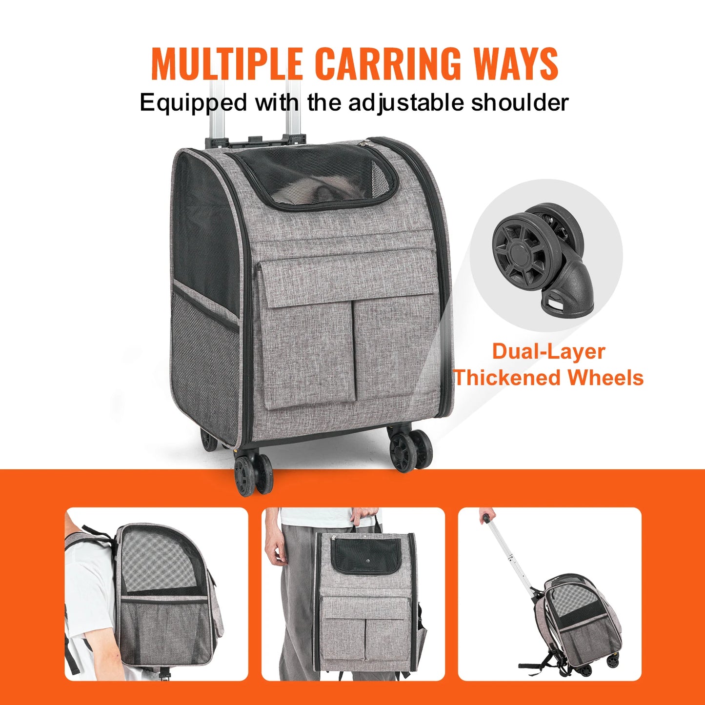 SucceBuy Pet Carrier Backpack With Wheels Telescopic Handle