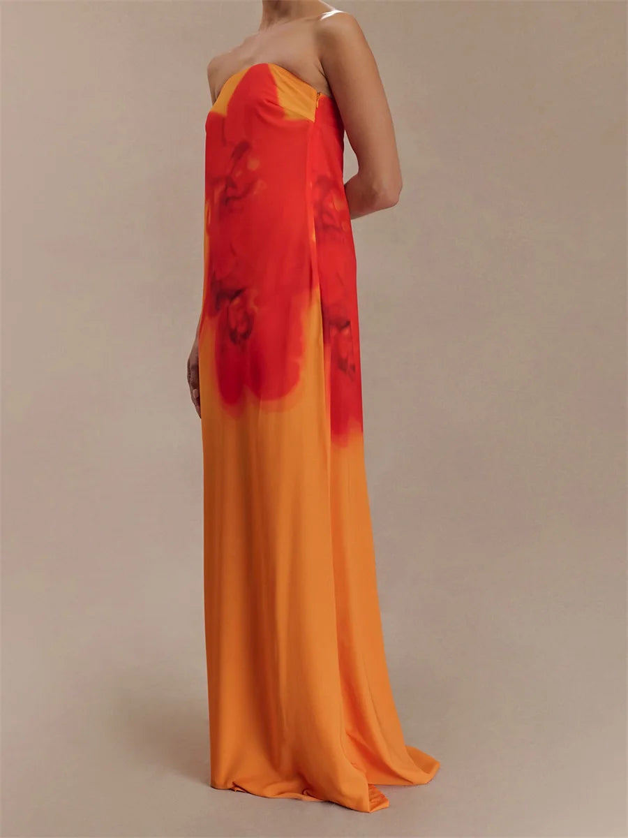 Women Floral Print Tube Dress for Summer Fashion