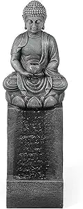 LuxenHome 35 Inch Buddha Outdoor Water Fountain with LED Lights