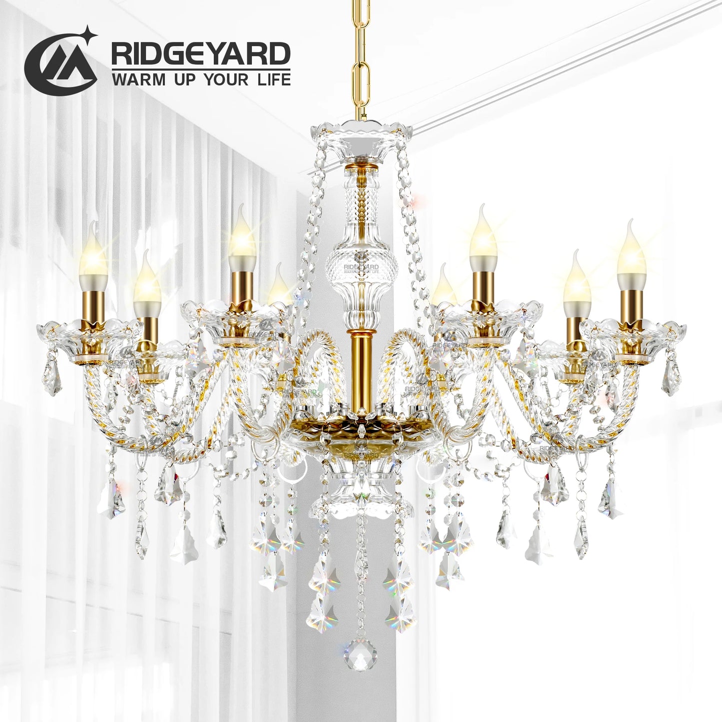 Ridgeyard Crystal Chandelier Modern Luxury Hallway Light