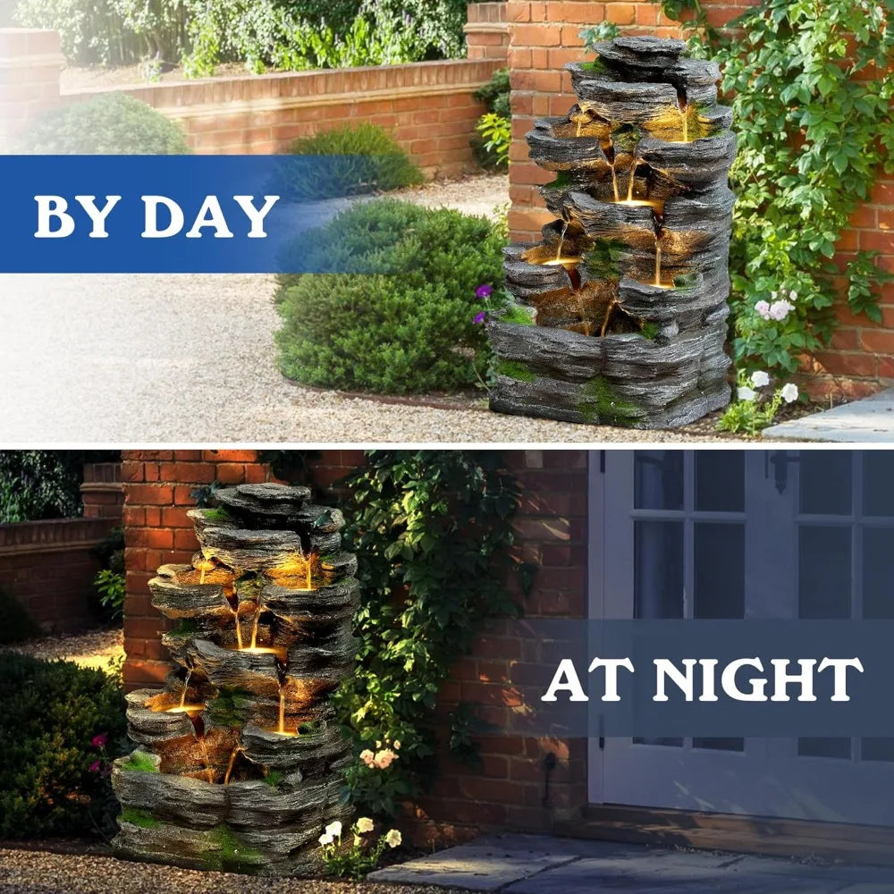 7-Tier Cascading Rock Water Fountain for Outdoor Serenity