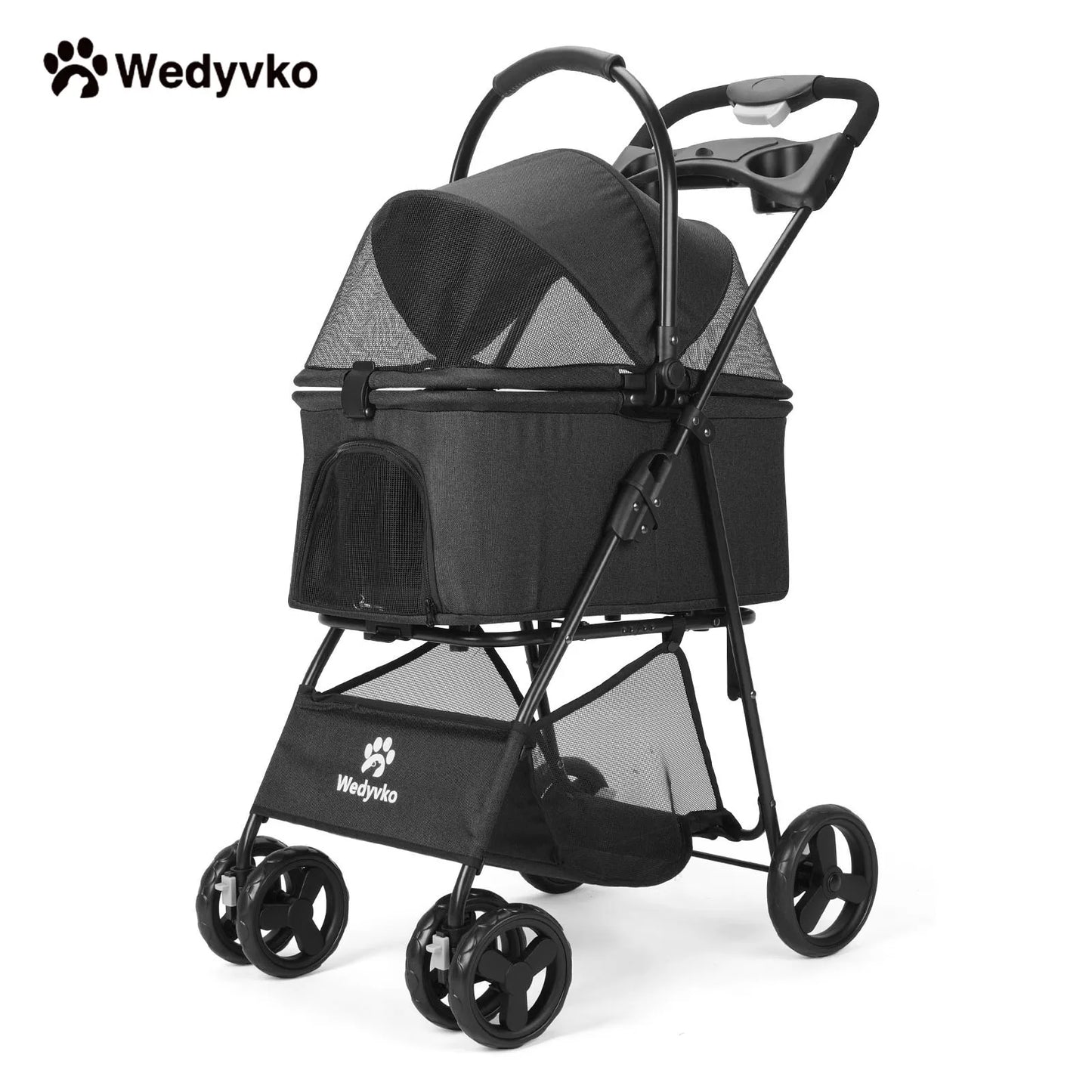 Wedyvko Luxury Detachable Pet Stroller with Cup Holder