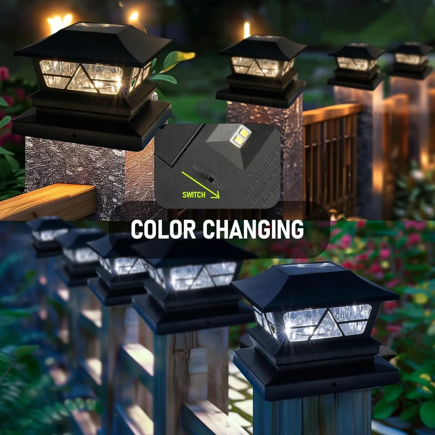 4 Pack Solar Outdoor Fence Post Lights Color Changing