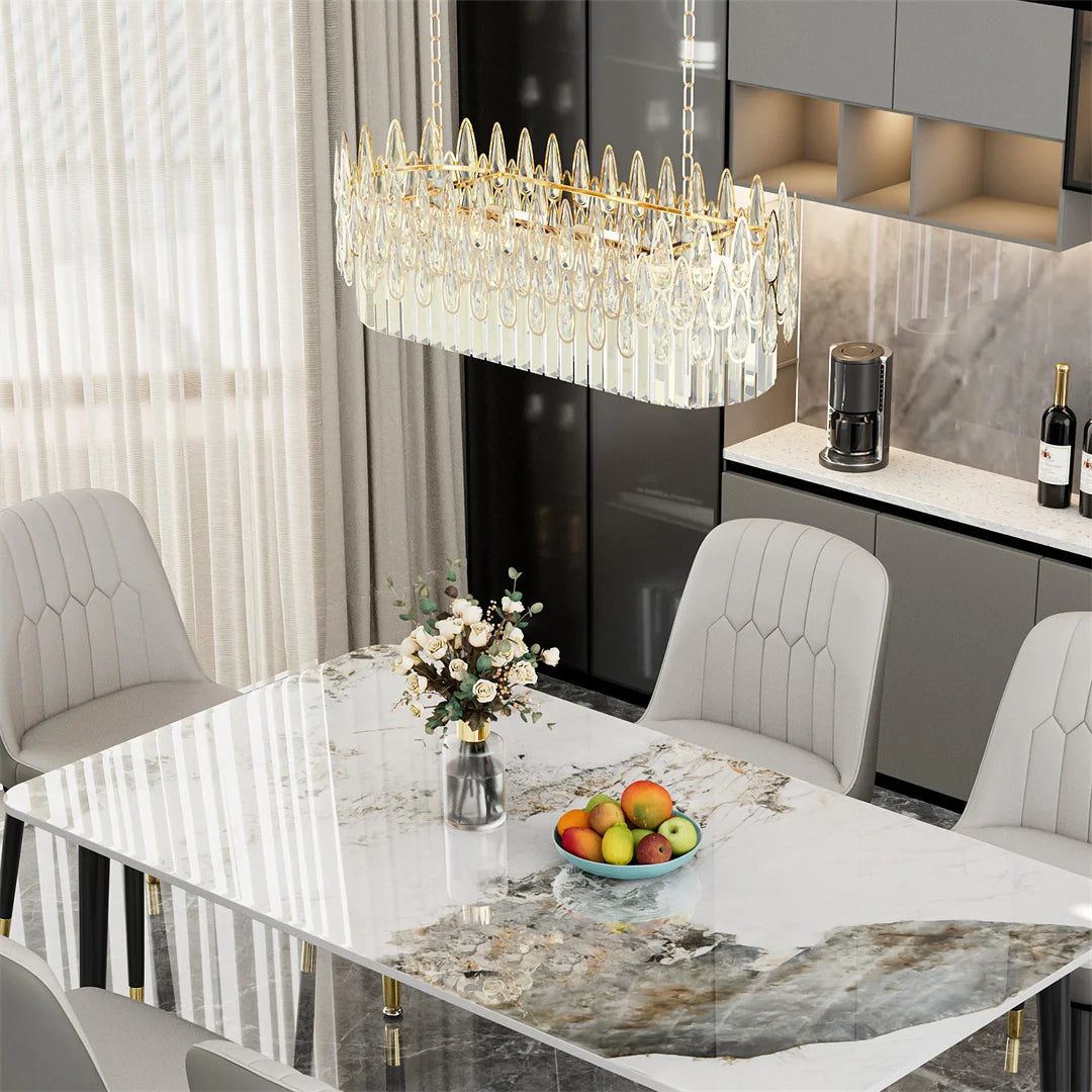 Luvodi Luxury Rectangle Crystal Chandelier Raindrop Light