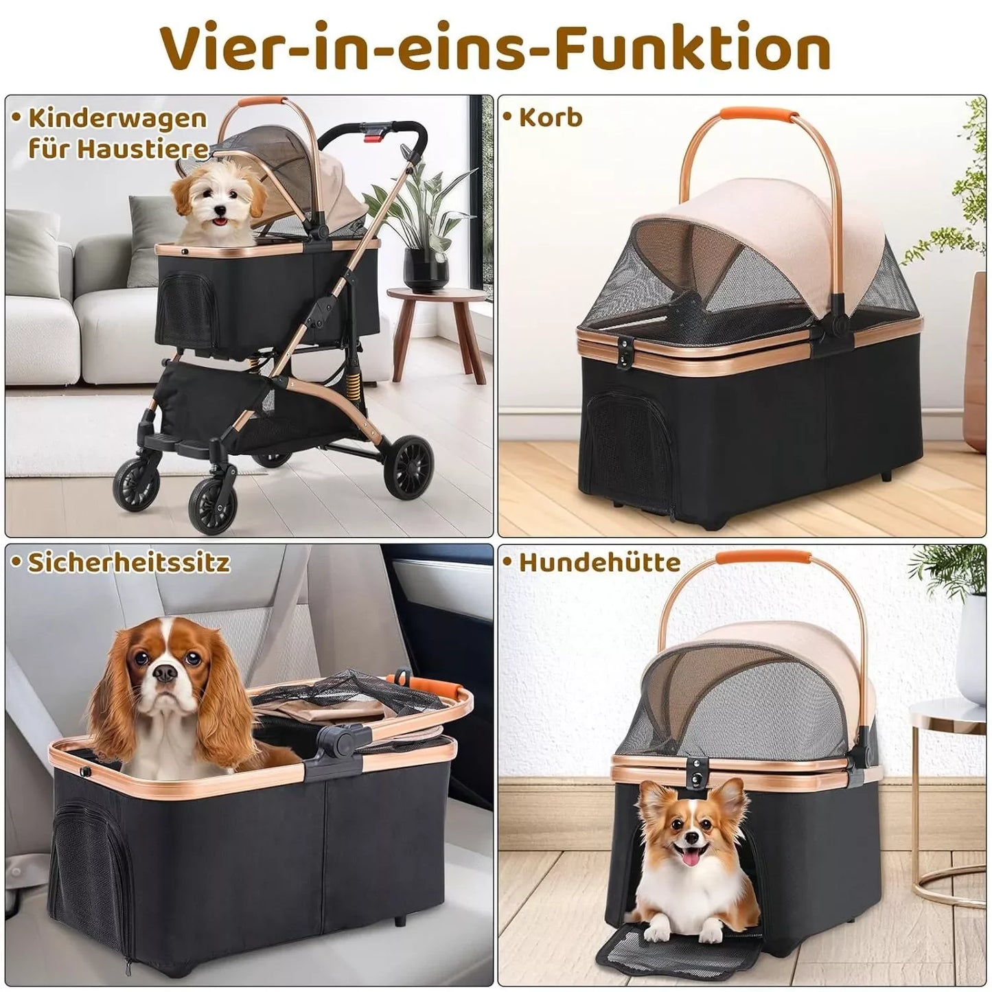 Foldable Dog and Cat Stroller with 360 Degree Wheels