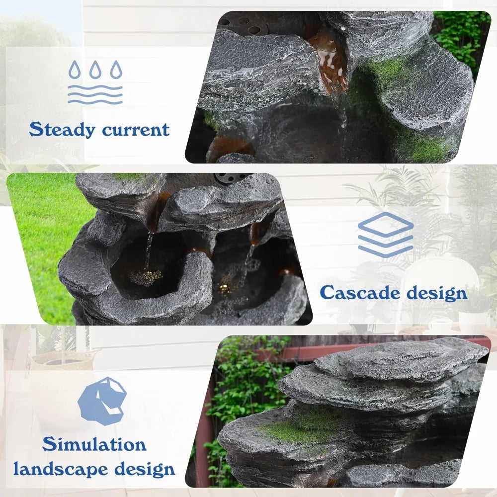 7-Tier Cascading Rock Water Fountain for Outdoor Serenity