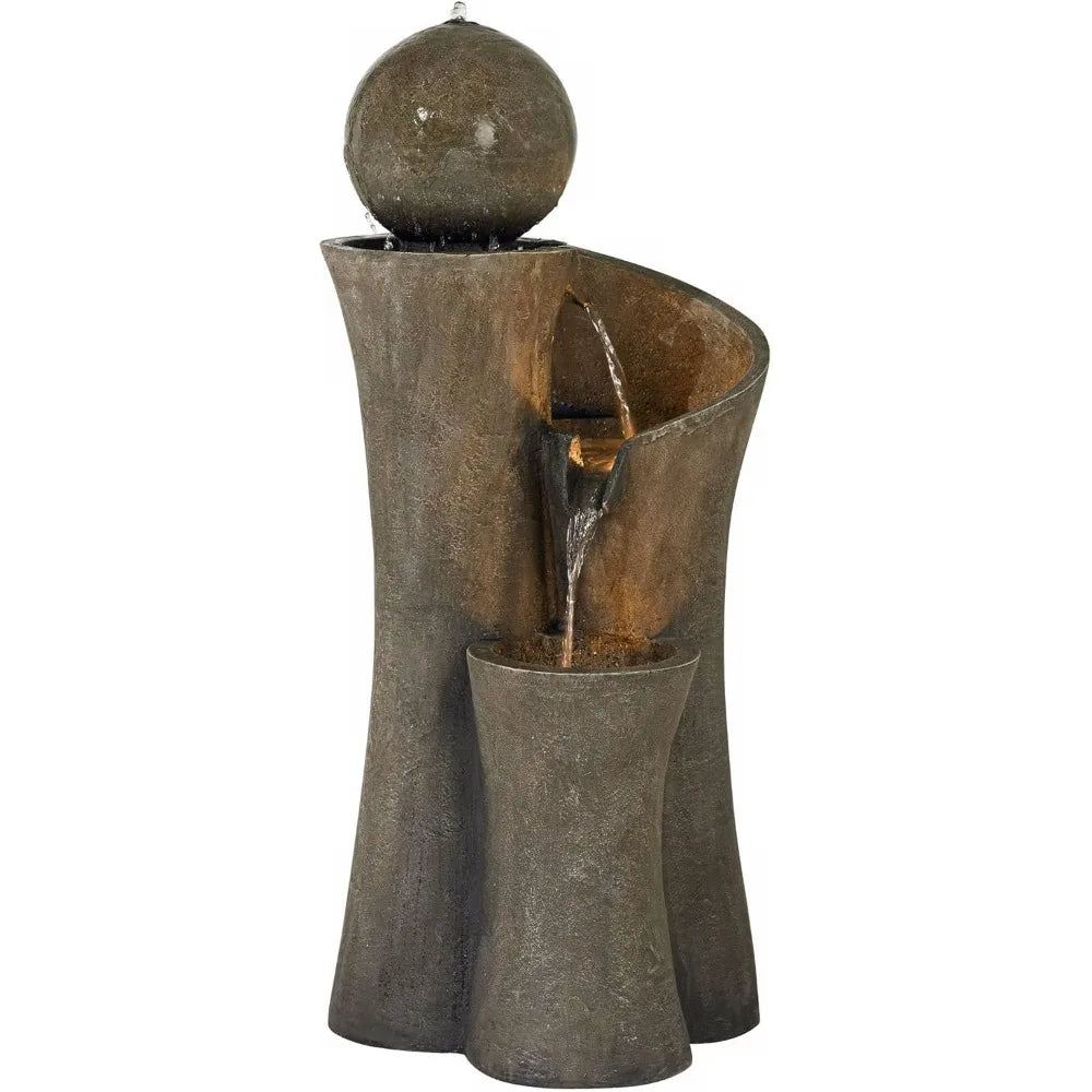 Modern Sphere Curve Zen Outdoor Water Fountain with LED Light