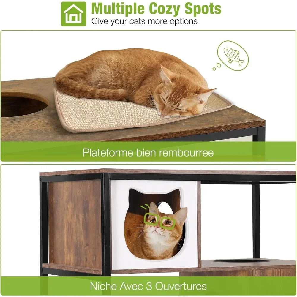 Modern Cat Litter Box Enclosure Cat Tree with Hammock