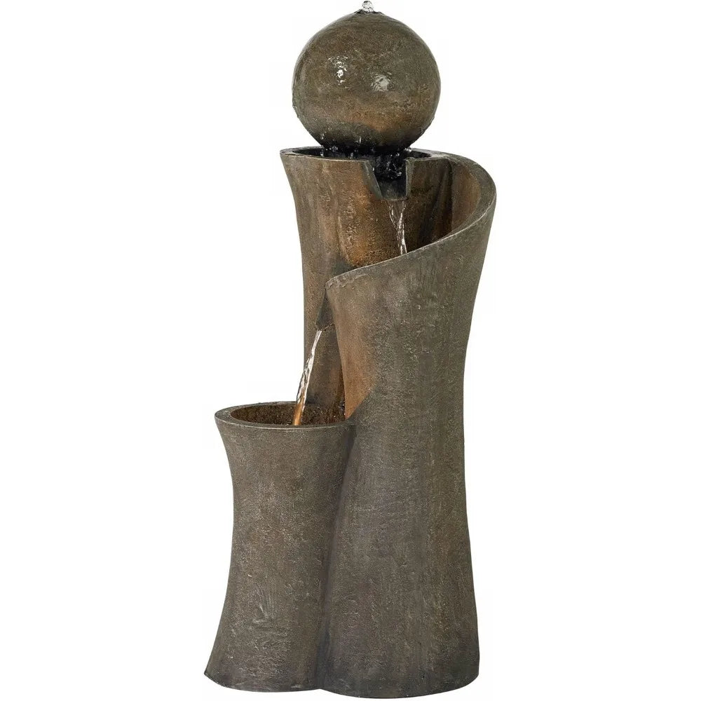 Modern Sphere Curve Zen Outdoor Water Fountain with LED Light