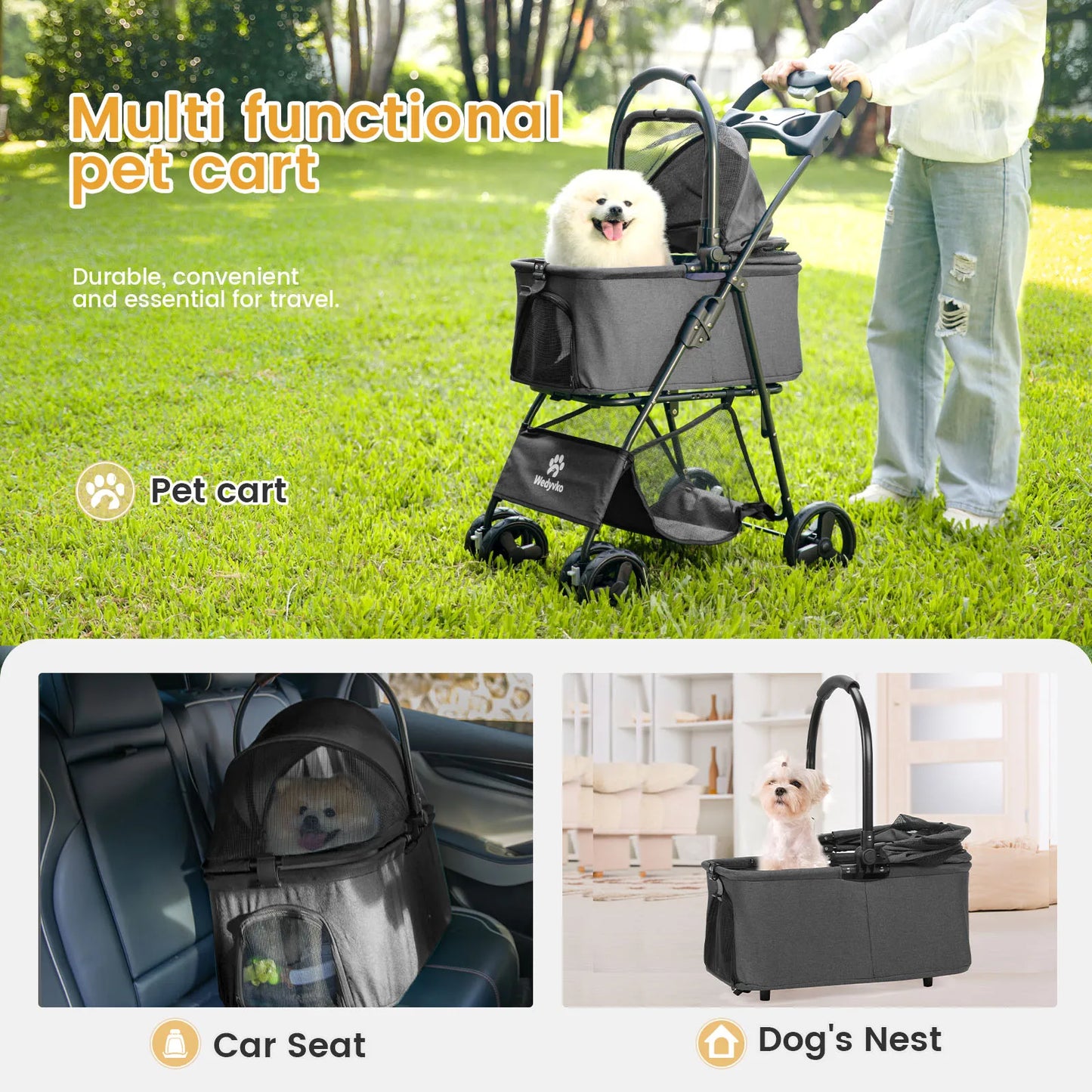 Wedyvko Luxury Detachable Pet Stroller with Cup Holder