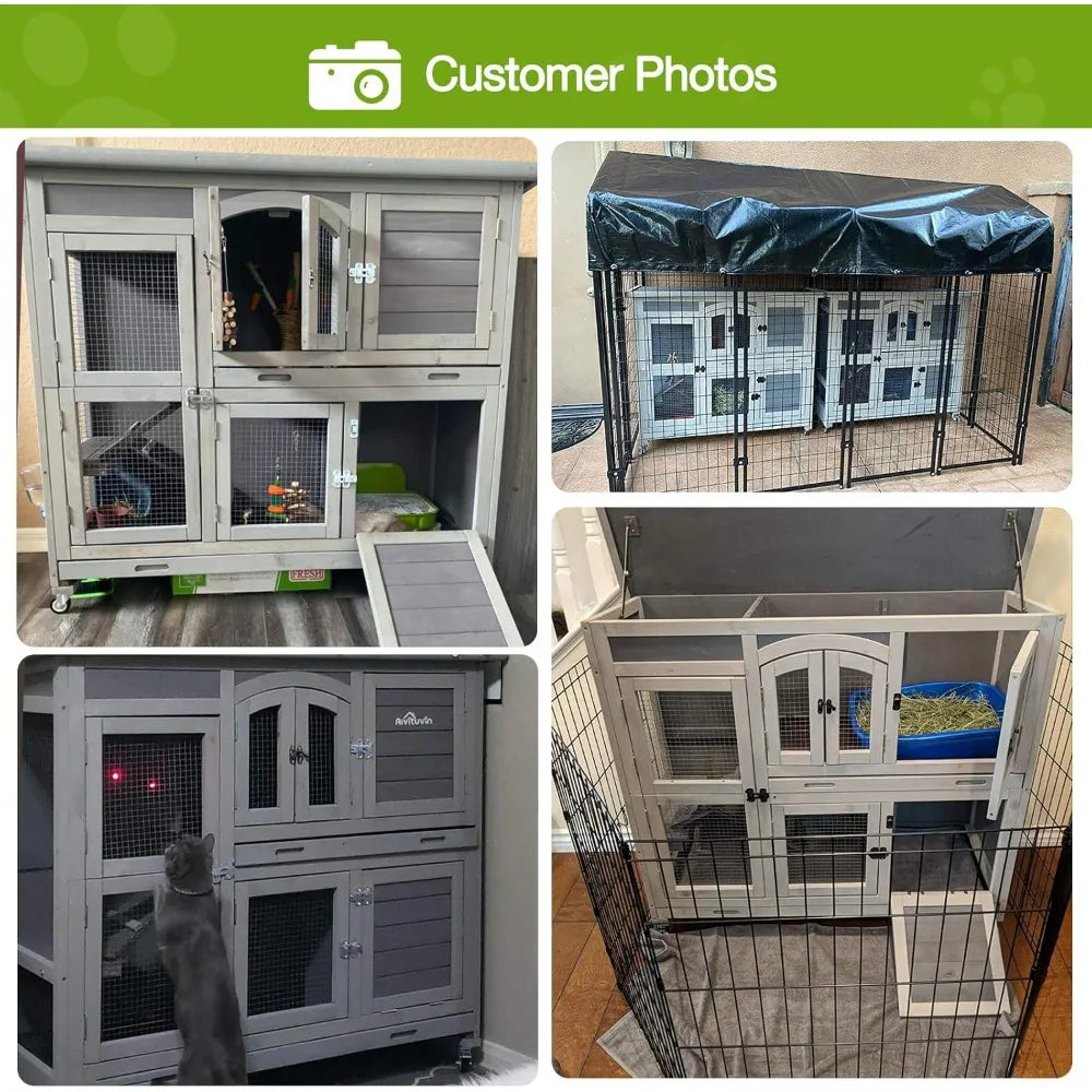 Indoor Outdoor Rabbit Hutch With Wheels And Plastic Tray 47 Inch