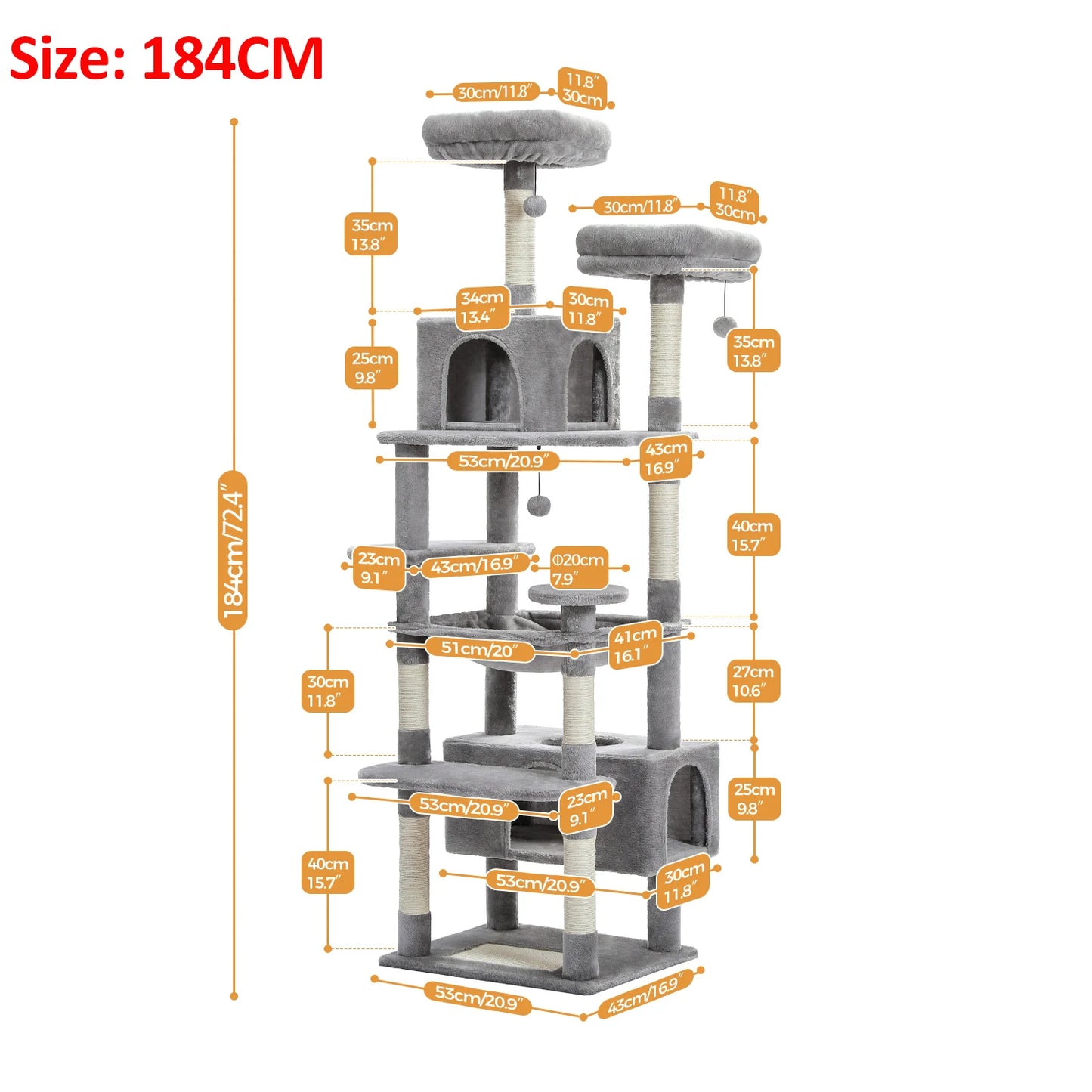 184CM Large Cat Tree Tower with Hammock and Scratching Posts