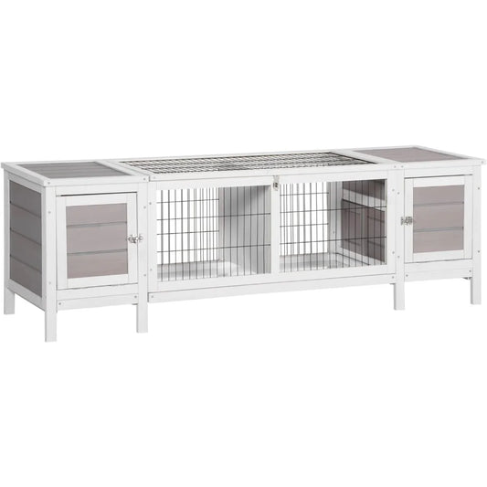 White Rabbit Hutch and Bunny Cage with Pull-Out Tray