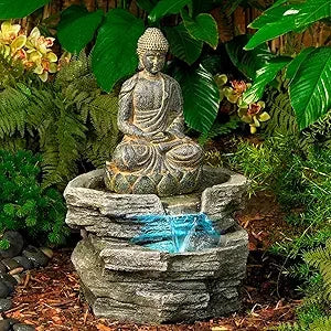 Meditating Buddha 24 Inch Zen Indoor Outdoor Fountain
