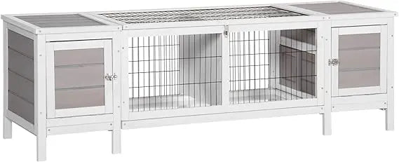 White Rabbit Hutch and Bunny Cage with Pull-Out Tray