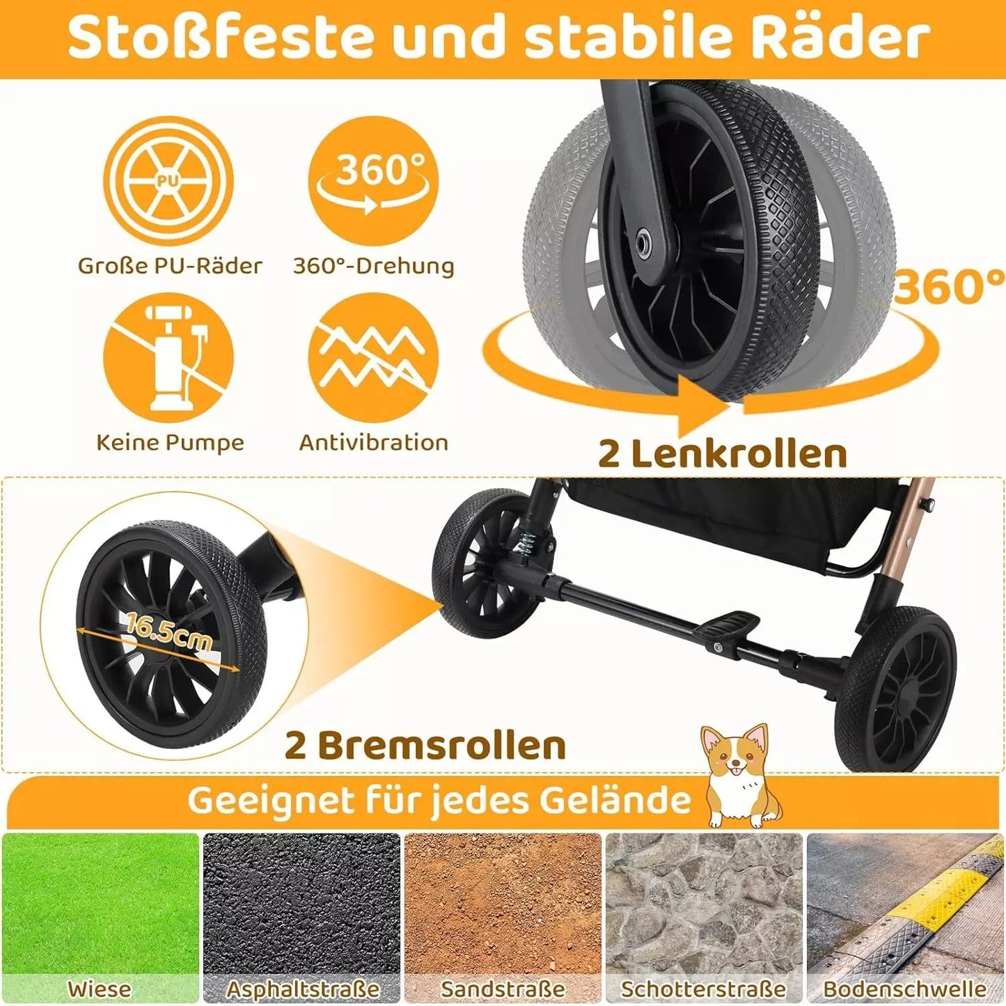 Foldable Dog and Cat Stroller with 360 Degree Wheels