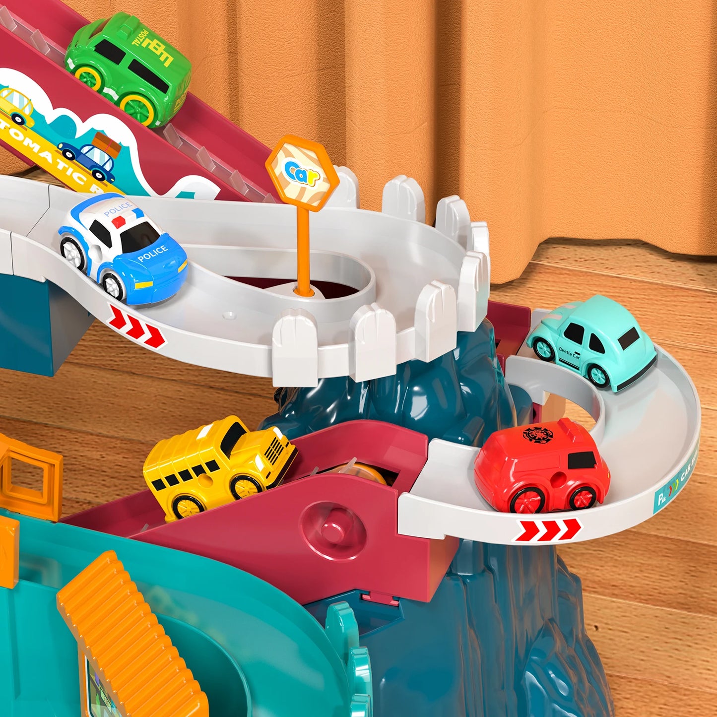 Boys Dinosaur Race Track Playset with Mini Cars for Kids