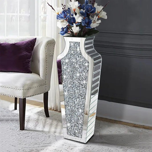 Crushed Diamond Mirrored Floor Vase 68cm Pampas Grass Decor