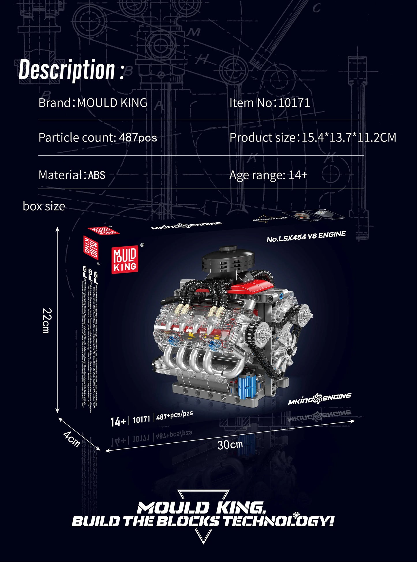 Mould King V8 Engine LSX454 Building Blocks Set 487 Pieces