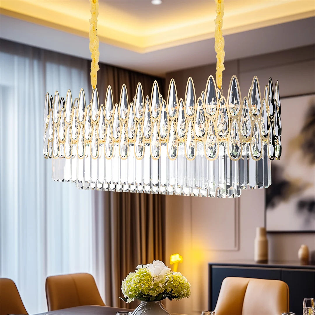 Luvodi Luxury Rectangle Crystal Chandelier Raindrop Light