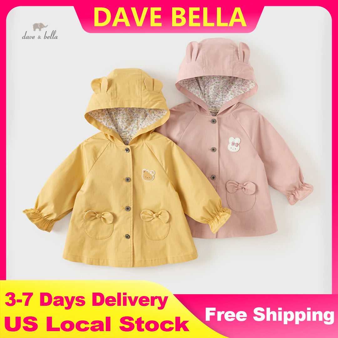 Dave Bella Girls Hooded Trench Coat for Spring Autumn