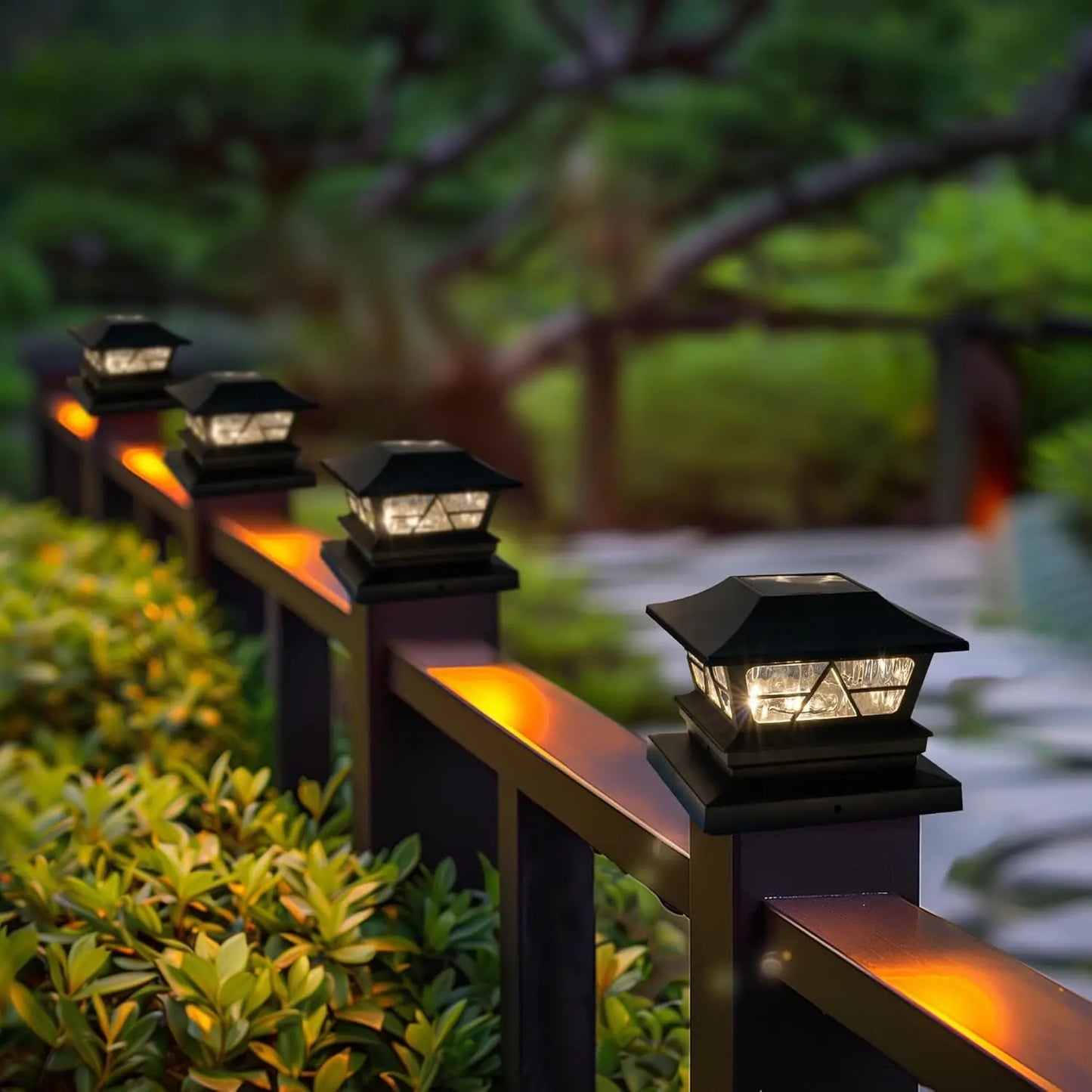 4 Pack Solar Outdoor Fence Post Lights Color Changing
