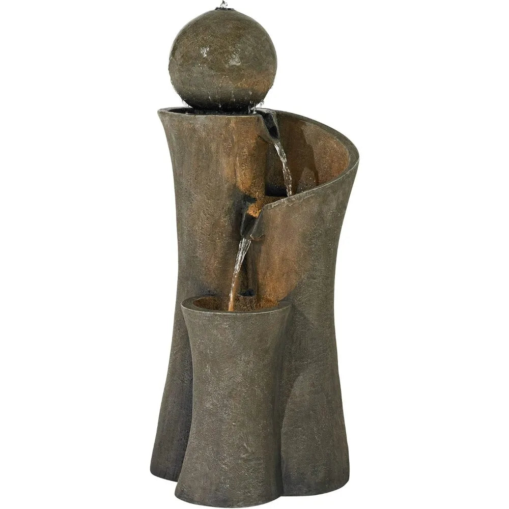 Modern Sphere Curve Zen Outdoor Water Fountain with LED Light