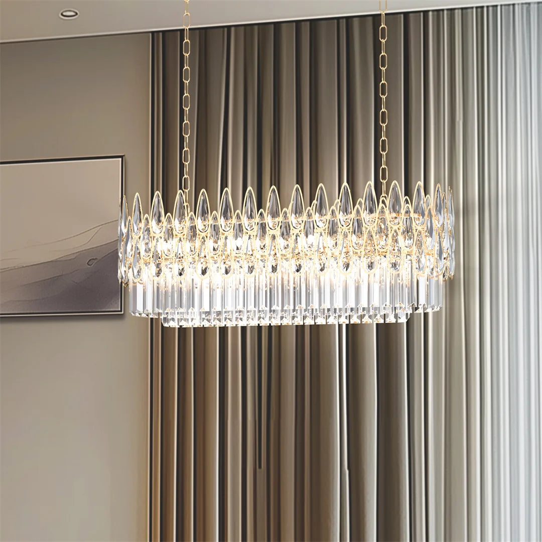 Luvodi Luxury Rectangle Crystal Chandelier Raindrop Light
