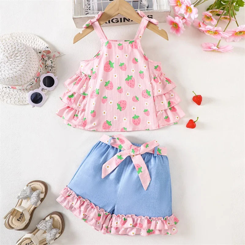Adorable Baby Girl Floral Ruffle Top and Shorts Set