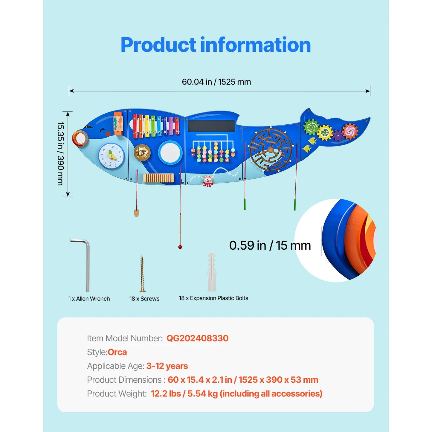 Orca Kids Wall Busy Board 12 Activities Montessori Toys