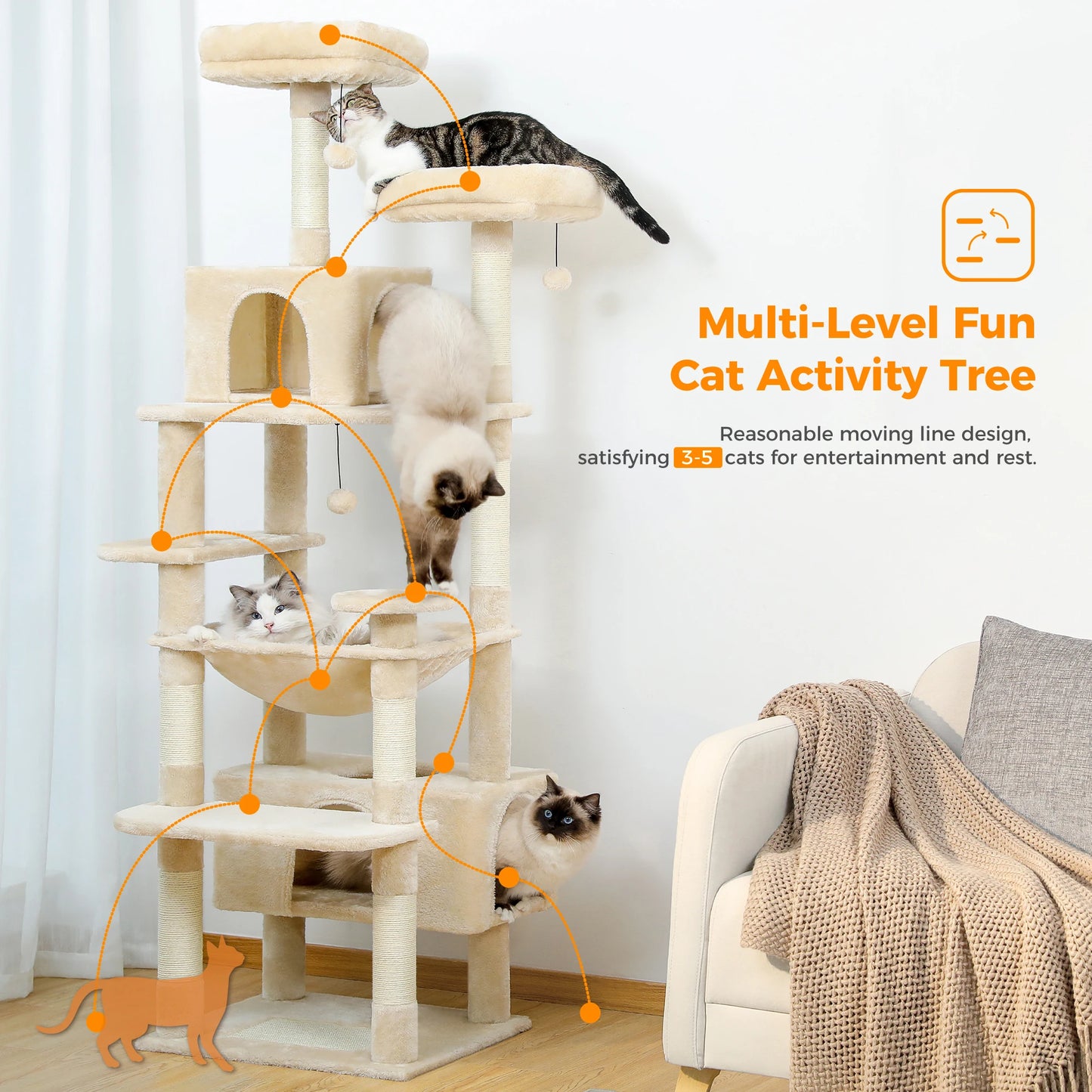 184CM Large Cat Tree Tower with Hammock and Scratching Posts