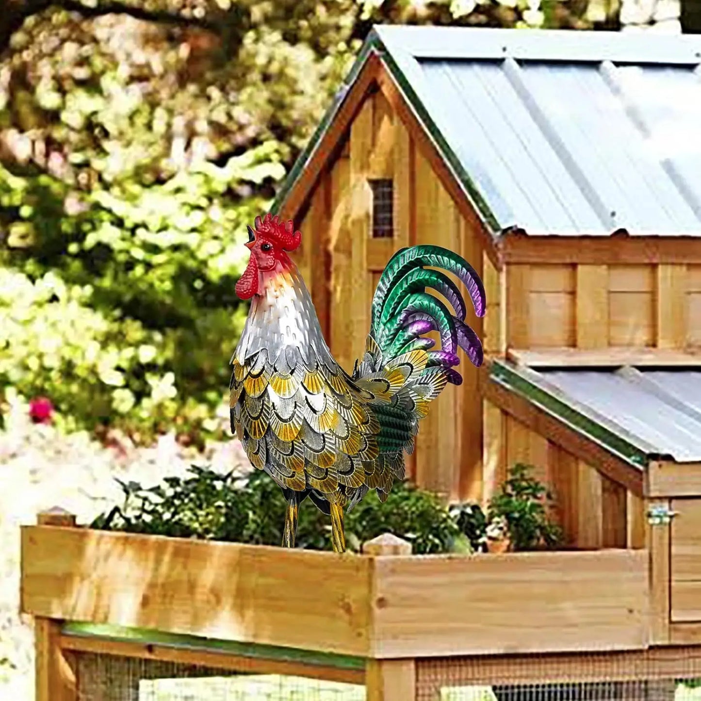 Metal Rooster Statues for Garden and Home Decor