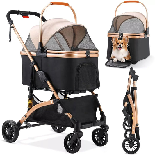Foldable Dog and Cat Stroller with 360 Degree Wheels