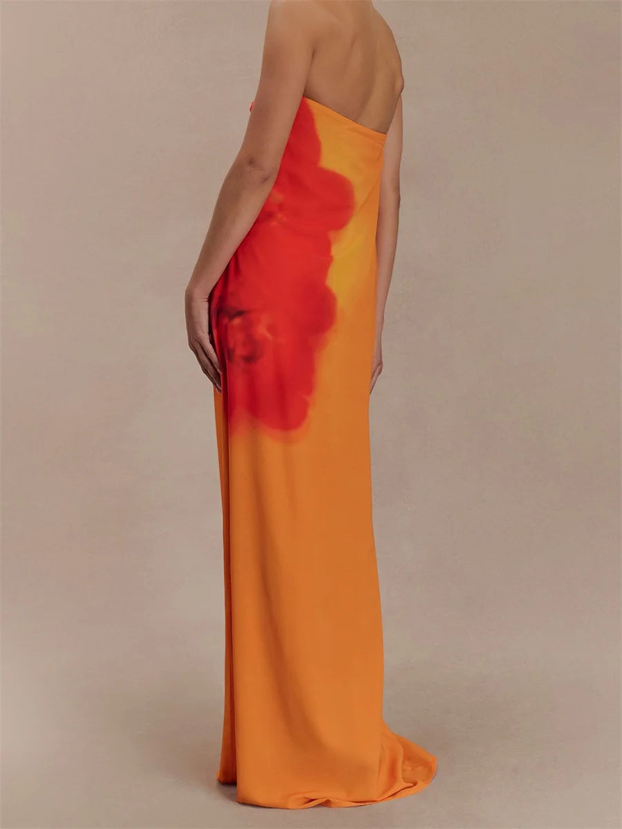 Women Floral Print Tube Dress for Summer Fashion