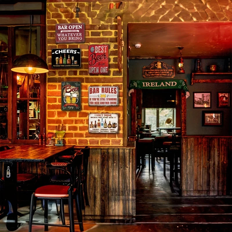 6pcs Vintage Beer Metal Tin Signs for Home Bar Decor