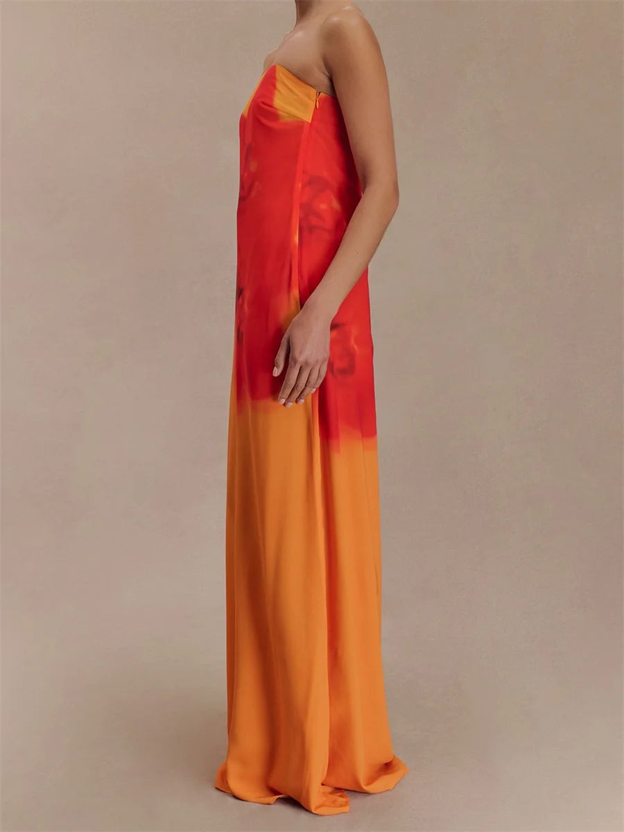 Women Floral Print Tube Dress for Summer Fashion