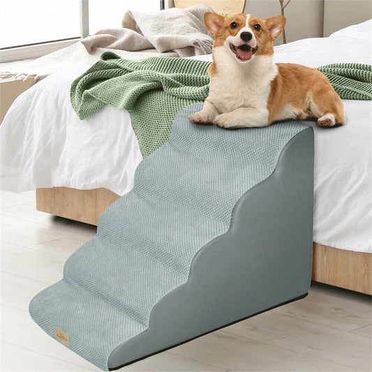 Five Step Dog Ramp Stairs for High Beds and Sofas Soft Foam
