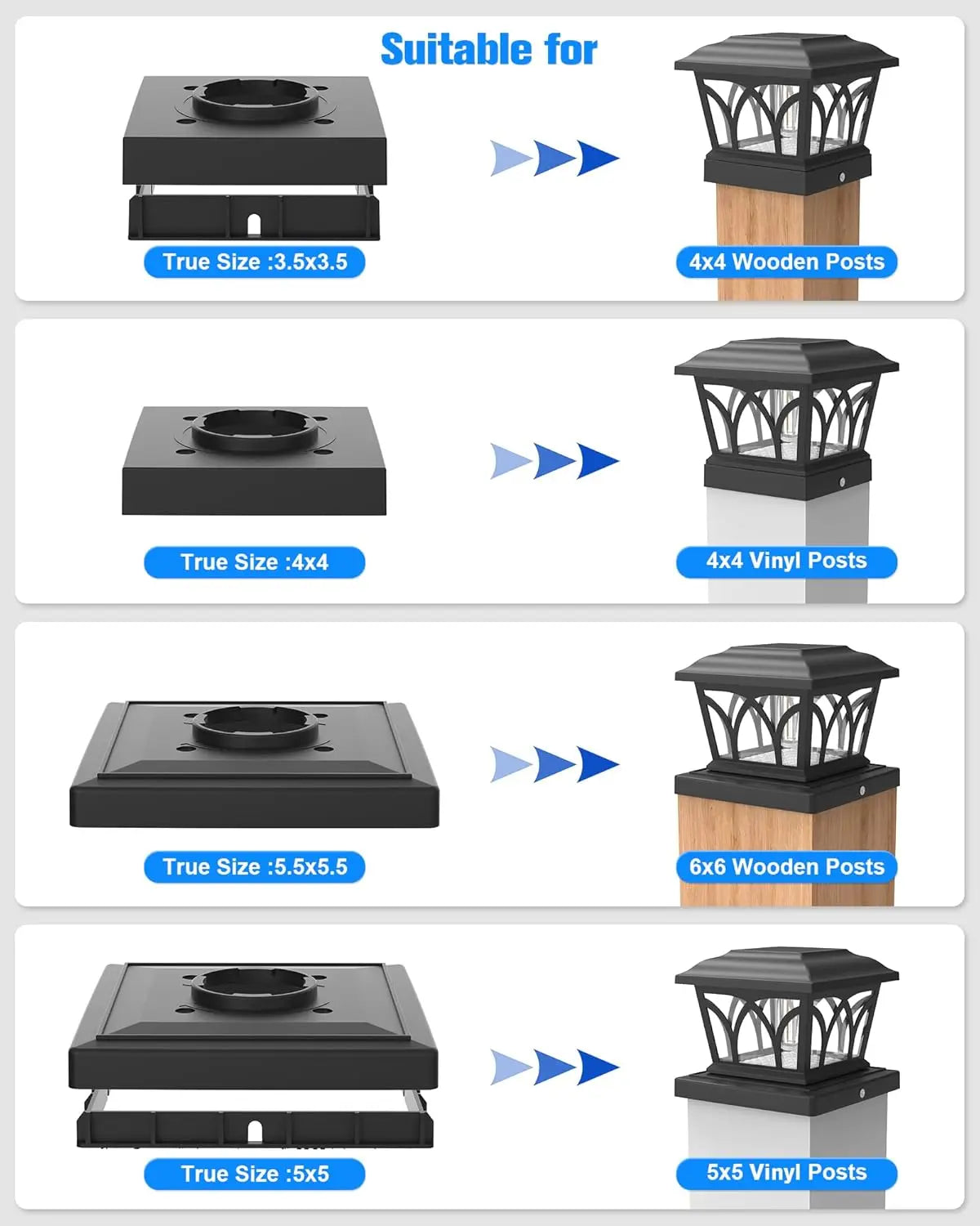 4 Pack Solar Post Lights with Edison Bulbs for Outdoor Use