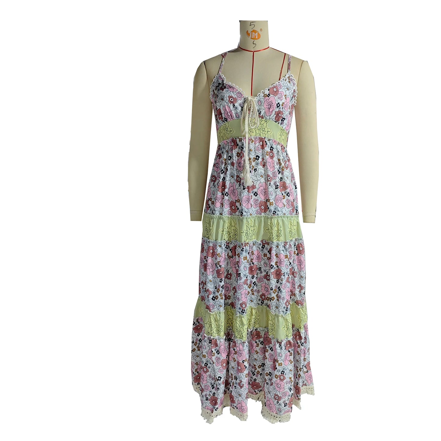 Floral Print Sleeveless Maxi Dress with Tassel Tie Detail