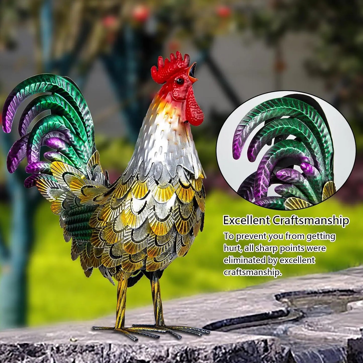 Metal Rooster Statues for Garden and Home Decor