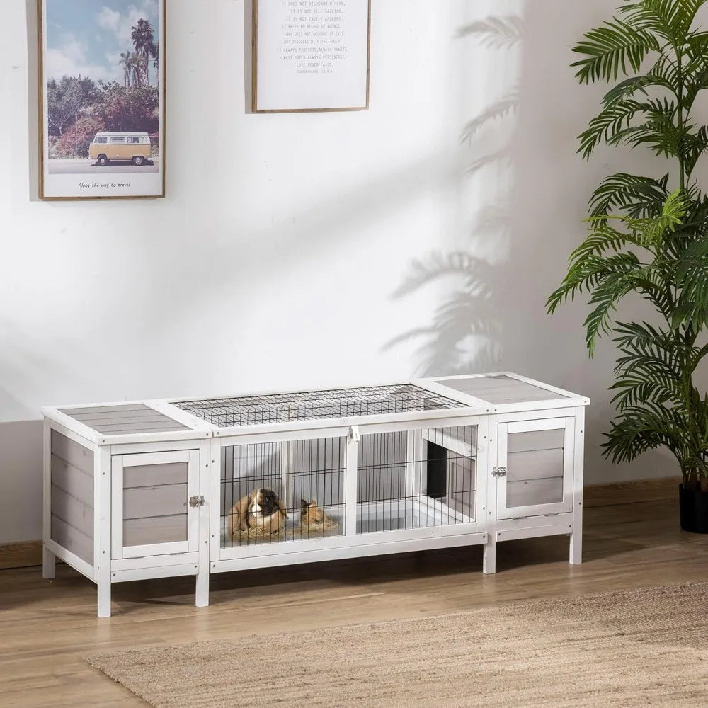 White Rabbit Hutch and Bunny Cage with Pull-Out Tray