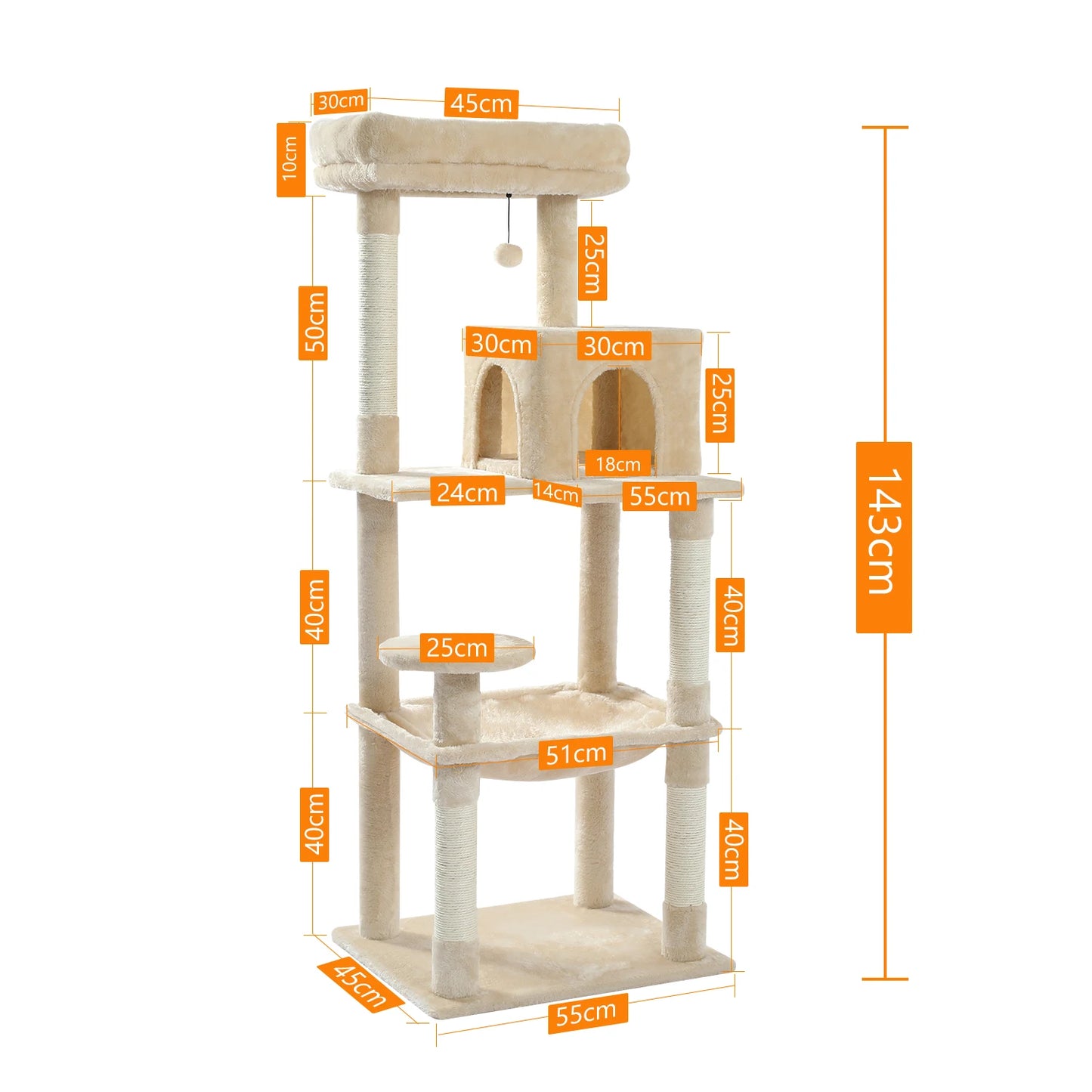 5-Level Cat Tree Tower with Hammock and Scratching Posts