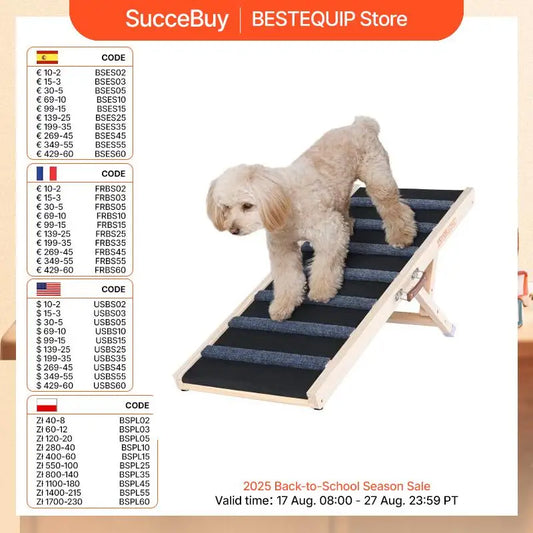 Folding Dog Ramp Anti Slip Adjustable Wooden Pet Ramp
